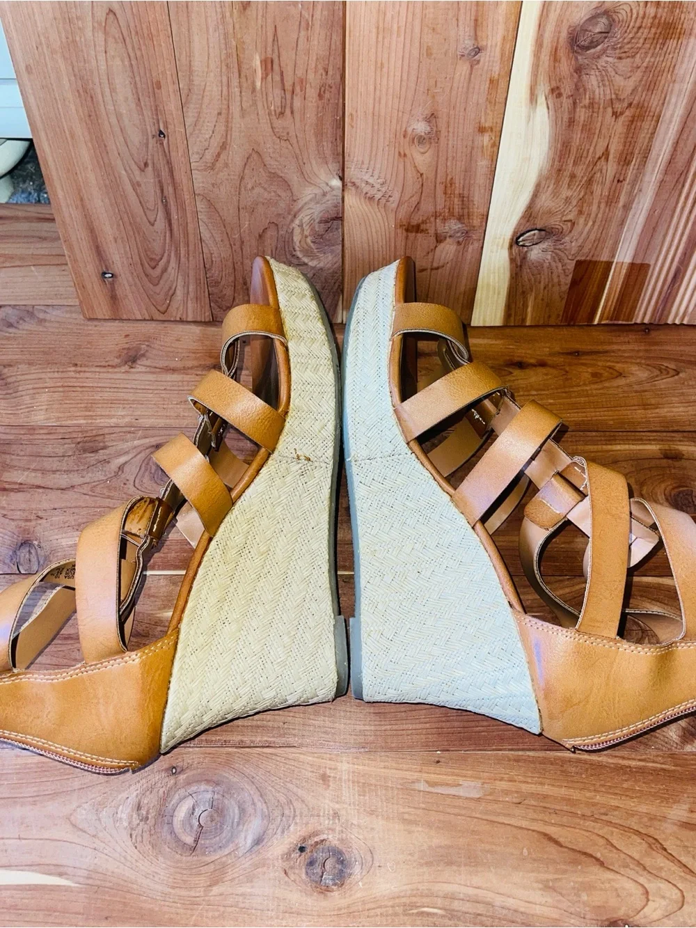 BRADH Women's Tan Strappy Wedge Sandals - Comfortable Summer Style Size 10